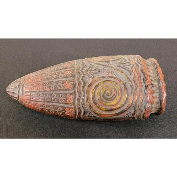 ANTIQUE Japanese Wall Vase Jomon Clay Sculpted 10" Pointed Pot Jōmon doki seal - Picture 4 of 10